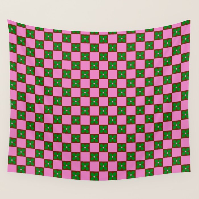 Billie - Floral Checker Wall Tapestry Gallery Image 1