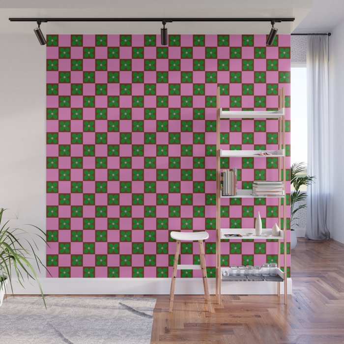 Billie - Floral Checker Wall Mural Gallery Image 1