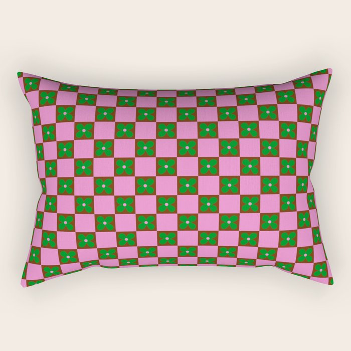 Billie - Floral Checker Rectangular Pillow Gallery Image 2
