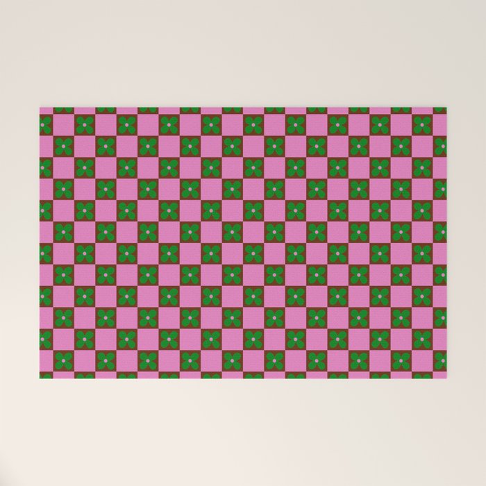 Billie - Floral Checker Welcome Mat Gallery Image 1