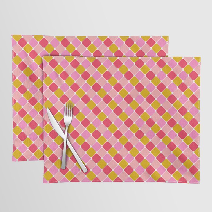 Checkered Geometric Shapes - Pink, Red, Yellow Placemat Gallery Image 1