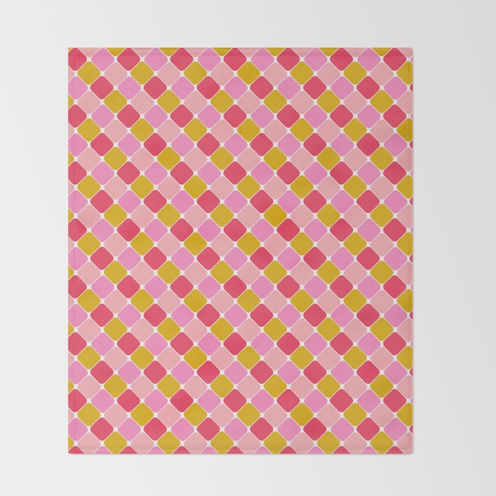 Checkered Geometric Shapes - Pink, Red, Yellow Throw Blanket Gallery Image 2