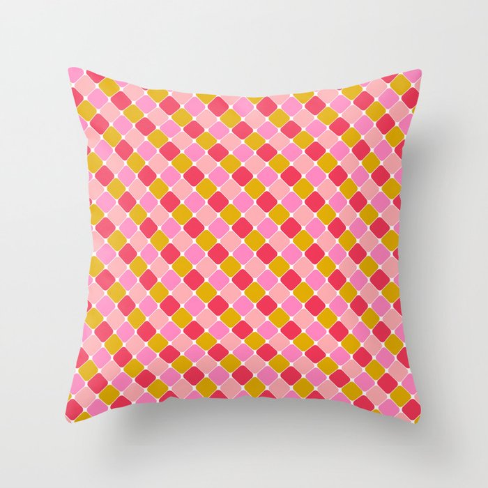 Checkered Geometric Shapes - Pink, Red, Yellow Throw Pillow Gallery Image 1