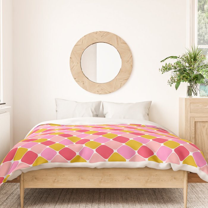Checkered Geometric Shapes - Pink, Red, Yellow Duvet Cover Gallery Image 3