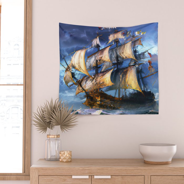 Ancient Spanish Galleon Wall Tapestry Gallery Image 2