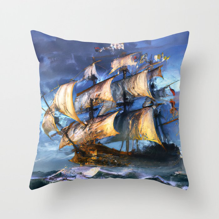 Ancient Spanish Galleon Throw Pillow Gallery Image 1