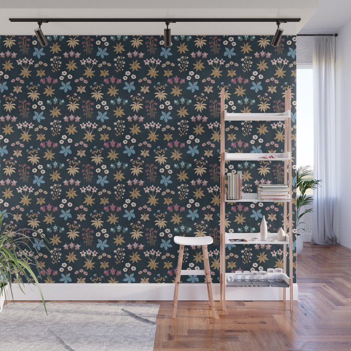 Romantic Botanica - Tapestry Bouquet in Navy Wall Mural Gallery Image 1