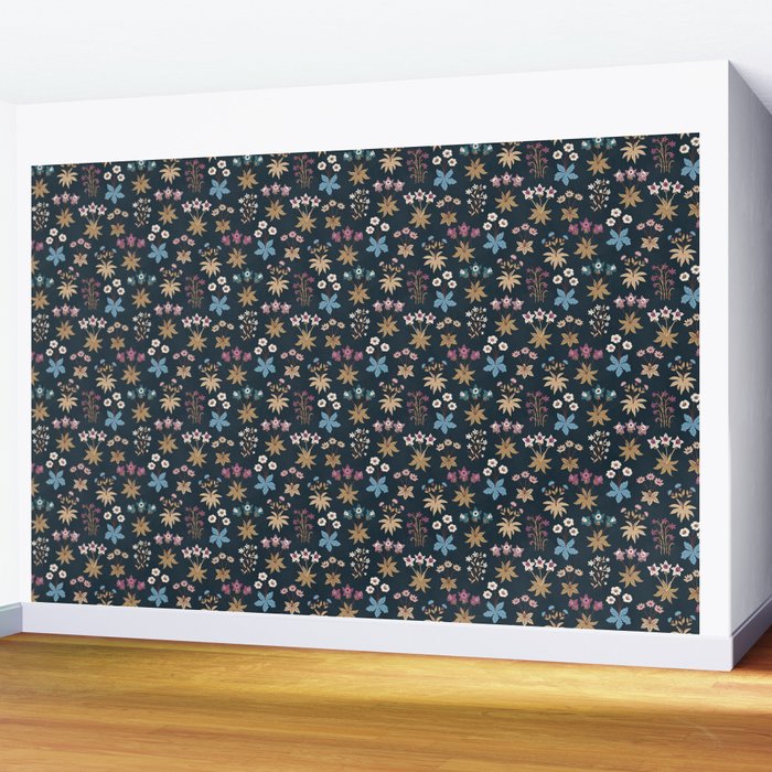 Romantic Botanica - Tapestry Bouquet in Navy Wall Mural Gallery Image 2