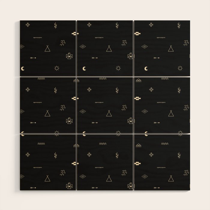 Southwestern Symbolic Pattern in Black & Cream Wood Wall Art Gallery Image 1
