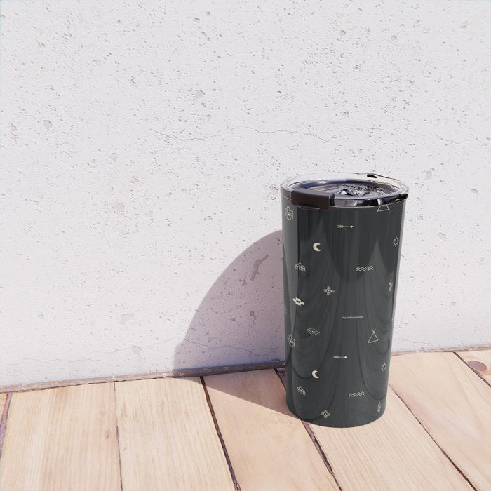 Southwestern Symbolic Pattern in Black & Cream Travel Mug Gallery Image 4