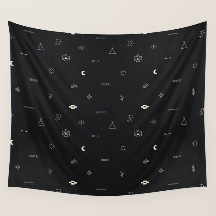 Southwestern Symbolic Pattern in Black & Cream Wall Tapestry Gallery Image 4