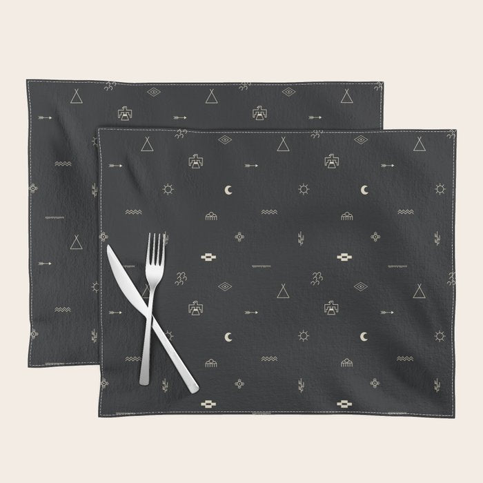 Southwestern Symbolic Pattern in Black & Cream Placemat Gallery Image 1