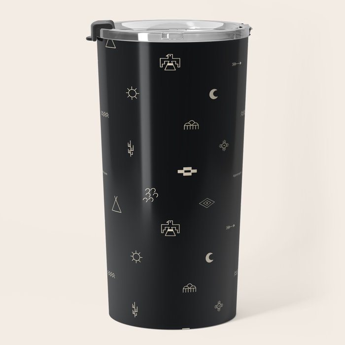Southwestern Symbolic Pattern in Black & Cream Travel Mug Gallery Image 3