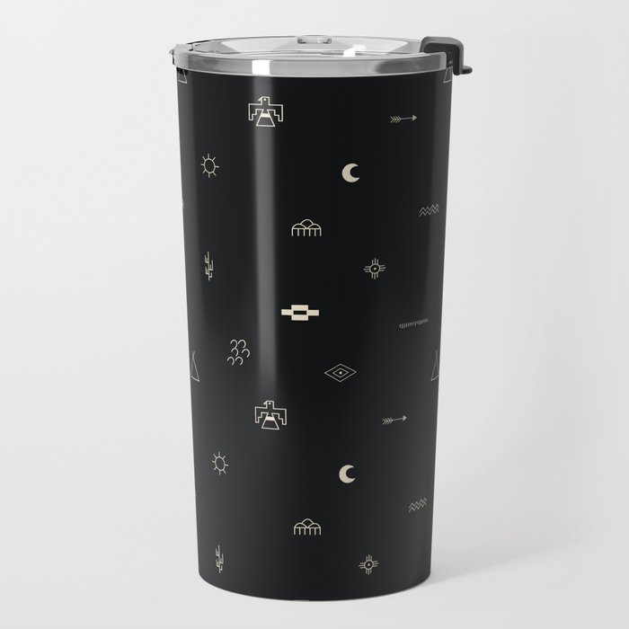 Southwestern Symbolic Pattern in Black & Cream Travel Mug Gallery Image 2