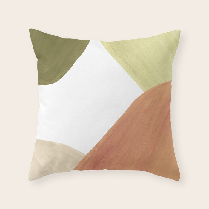 Abstract terracotta and green shapes Throw Pillow Gallery Image 1
