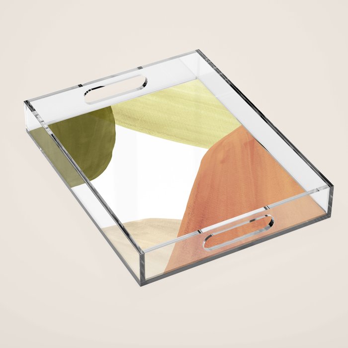 Abstract terracotta and green shapes Acrylic Tray Gallery Image 1