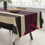 Antique Navajo Black and White Striped Tablecloth Gallery Image 3