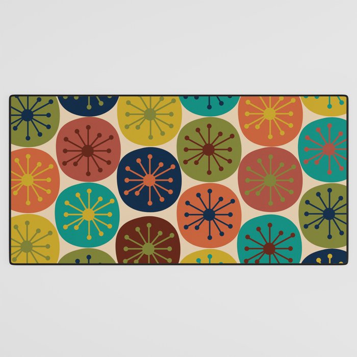 Atomic Dots Pattern in Mid Mod Teal, Orange, Olive, Blue, Mustard, and Beige Desk Mat Gallery Image 3