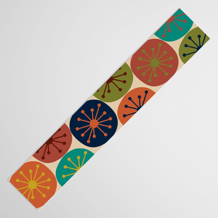 Atomic Dots Pattern in Mid Mod Teal, Orange, Olive, Blue, Mustard, and Beige Table Runner Gallery Image 3