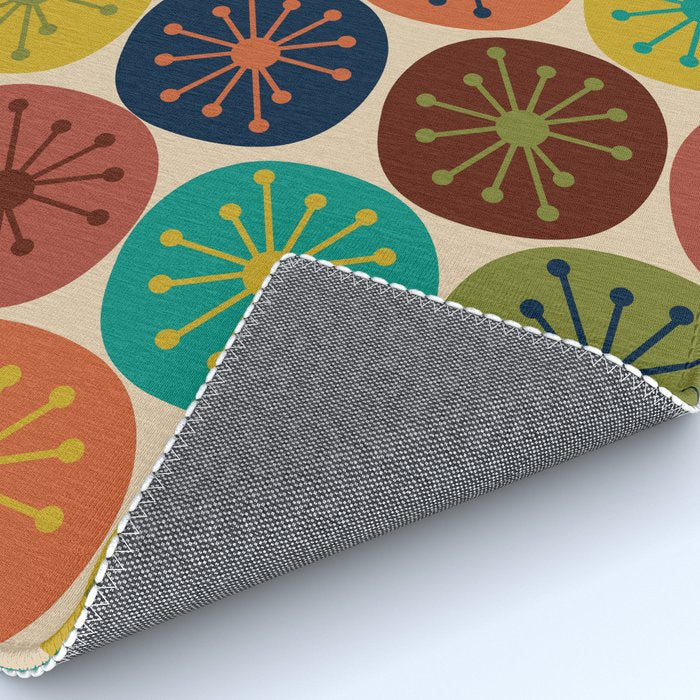 Atomic Dots Pattern in Mid Mod Teal, Orange, Olive, Blue, Mustard, and Beige Rug Gallery Image 4