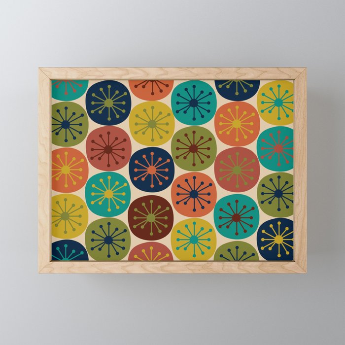 Atomic Dots Pattern in Mid Mod Teal, Orange, Olive, Blue, Mustard, and Beige Mini Art Print Gallery Image 1