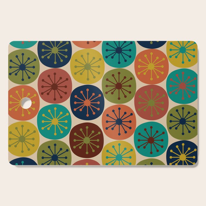 Atomic Dots Pattern in Mid Mod Teal, Orange, Olive, Blue, Mustard, and Beige Cutting Board Gallery Image 1