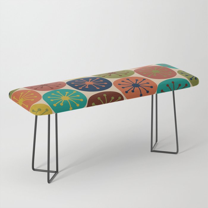 Atomic Dots Pattern in Mid Mod Teal, Orange, Olive, Blue, Mustard, and Beige Bench Gallery Image 1