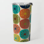 Atomic Dots Pattern in Mid Mod Teal, Orange, Olive, Blue, Mustard, and Beige Travel Mug Gallery Image 2