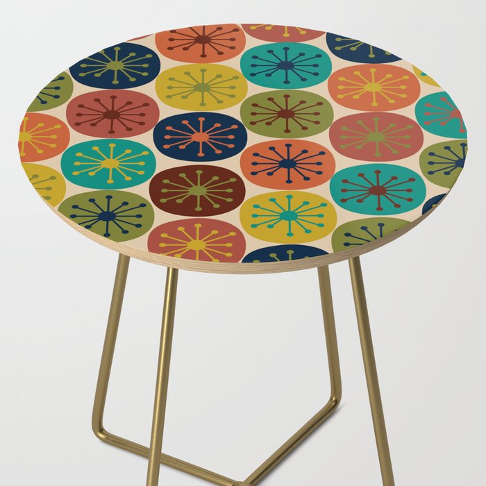 Atomic Dots Pattern in Mid Mod Teal, Orange, Olive, Blue, Mustard, and Beige Side Table Gallery Image 2