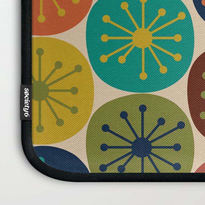 Atomic Dots Pattern in Mid Mod Teal, Orange, Olive, Blue, Mustard, and Beige Laptop Sleeve Gallery Image 3