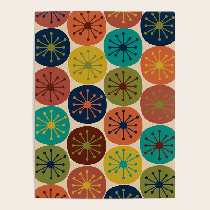 Atomic Dots Pattern in Mid Mod Teal, Orange, Olive, Blue, Mustard, and Beige Poster Gallery Image 4