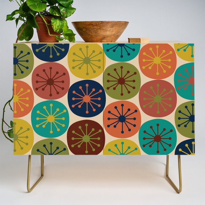 Atomic Dots Pattern in Mid Mod Teal, Orange, Olive, Blue, Mustard, and Beige Credenza Gallery Image 1
