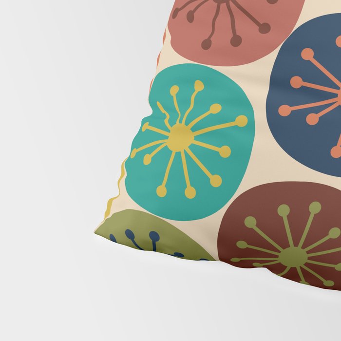 Atomic Dots Pattern in Mid Mod Teal, Orange, Olive, Blue, Mustard, and Beige Pillow Sham Gallery Image 4