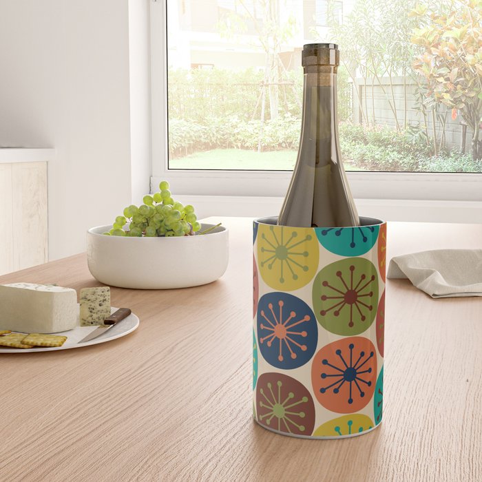 Atomic Dots Pattern in Mid Mod Teal, Orange, Olive, Blue, Mustard, and Beige Wine Chiller Gallery Image 4