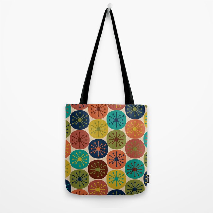 Atomic Dots Pattern in Mid Mod Teal, Orange, Olive, Blue, Mustard, and Beige Tote Bag Gallery Image 2