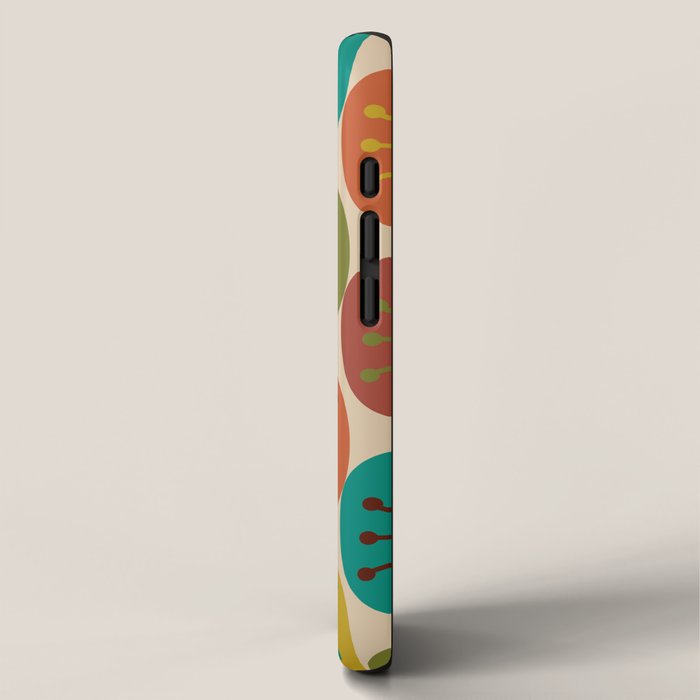 Atomic Dots Pattern in Mid Mod Teal, Orange, Olive, Blue, Mustard, and Beige iPhone Case Gallery Image 2