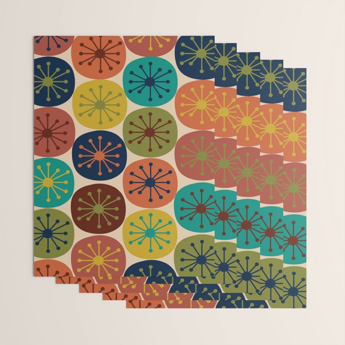 Atomic Dots Pattern in Mid Mod Teal, Orange, Olive, Blue, Mustard, and Beige Wrapping Paper Gallery Image 3