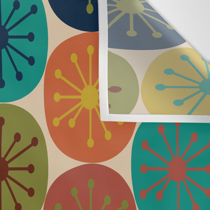 Atomic Dots Pattern in Mid Mod Teal, Orange, Olive, Blue, Mustard, and Beige Wall Tapestry Gallery Image 3
