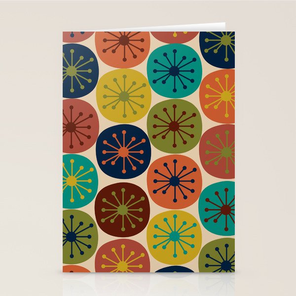 Atomic Dots Pattern in Mid Mod Teal, Orange, Olive, Blue, Mustard, and Beige Stationery Card Gallery Image 2