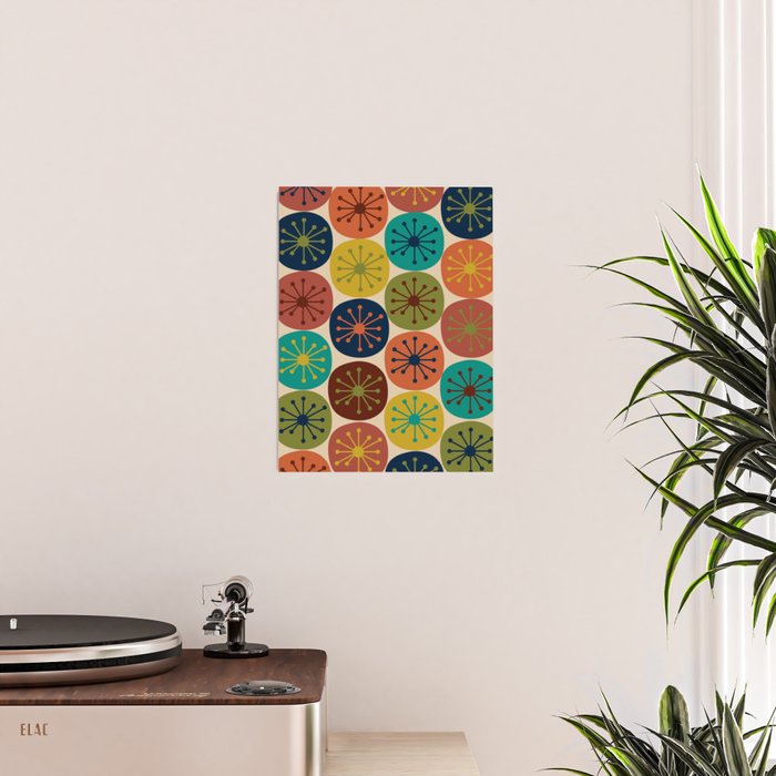 Atomic Dots Pattern in Mid Mod Teal, Orange, Olive, Blue, Mustard, and Beige Poster Gallery Image 2