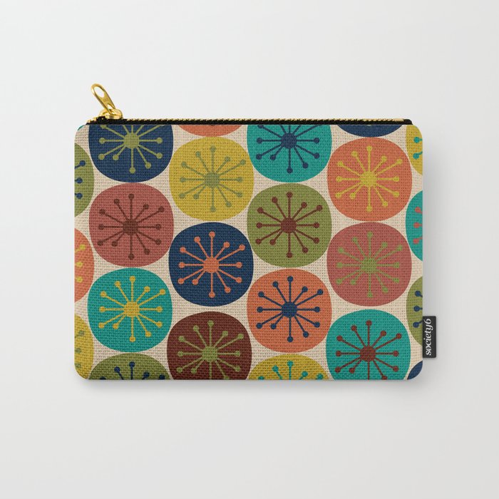 Atomic Dots Pattern in Mid Mod Teal, Orange, Olive, Blue, Mustard, and Beige Carry All Pouch Gallery Image 1