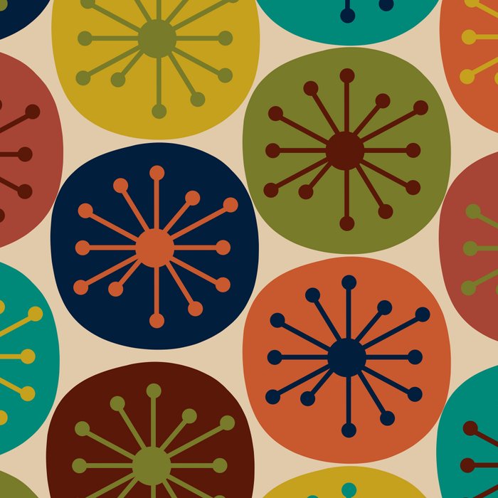 Atomic Dots Pattern in Mid Mod Teal, Orange, Olive, Blue, Mustard, and Beige Coffee Mug Gallery Image 2