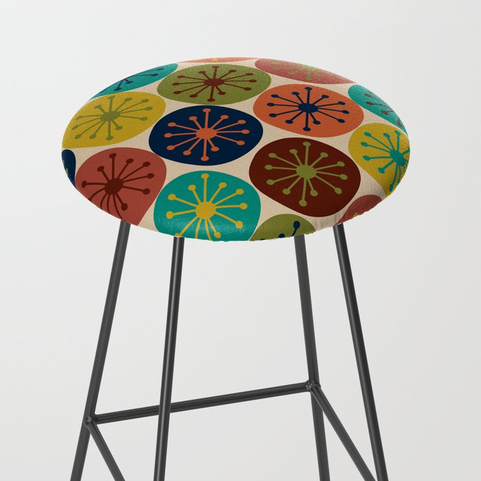 Atomic Dots Pattern in Mid Mod Teal, Orange, Olive, Blue, Mustard, and Beige Stool Gallery Image 2