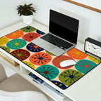Atomic Dots Pattern in Mid Mod Teal, Orange, Olive, Blue, Mustard, and Beige Desk Mat Gallery Image 2