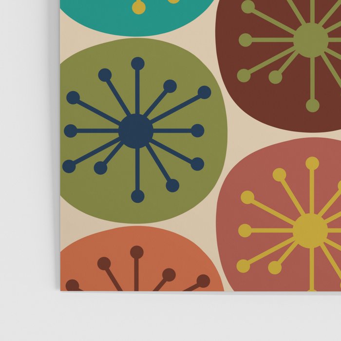 Atomic Dots Pattern in Mid Mod Teal, Orange, Olive, Blue, Mustard, and Beige Poster Gallery Image 3