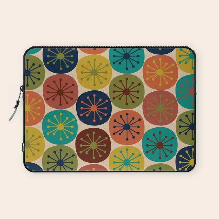 Atomic Dots Pattern in Mid Mod Teal, Orange, Olive, Blue, Mustard, and Beige Laptop Sleeve Gallery Image 1