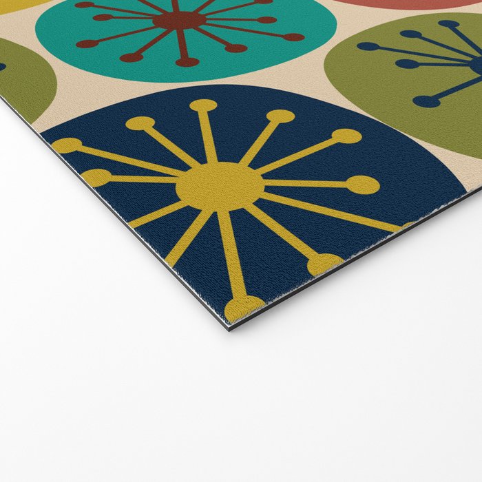 Atomic Dots Pattern in Mid Mod Teal, Orange, Olive, Blue, Mustard, and Beige Welcome Mat Gallery Image 2