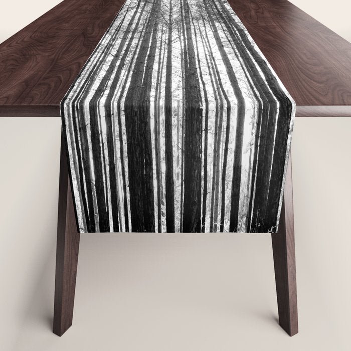 trees in forest landscape - black and white nature photography Table Runner Gallery Image 1