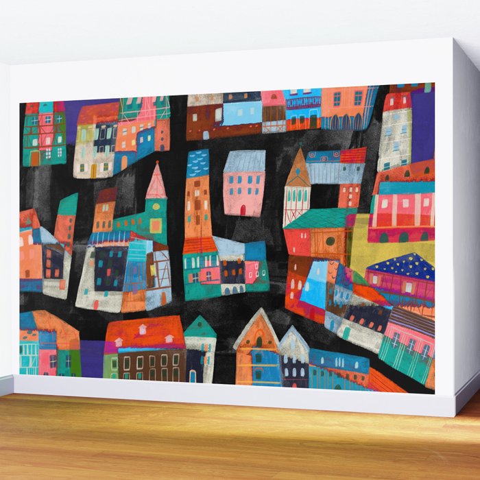 Neon Village Wall Mural Gallery Image 2