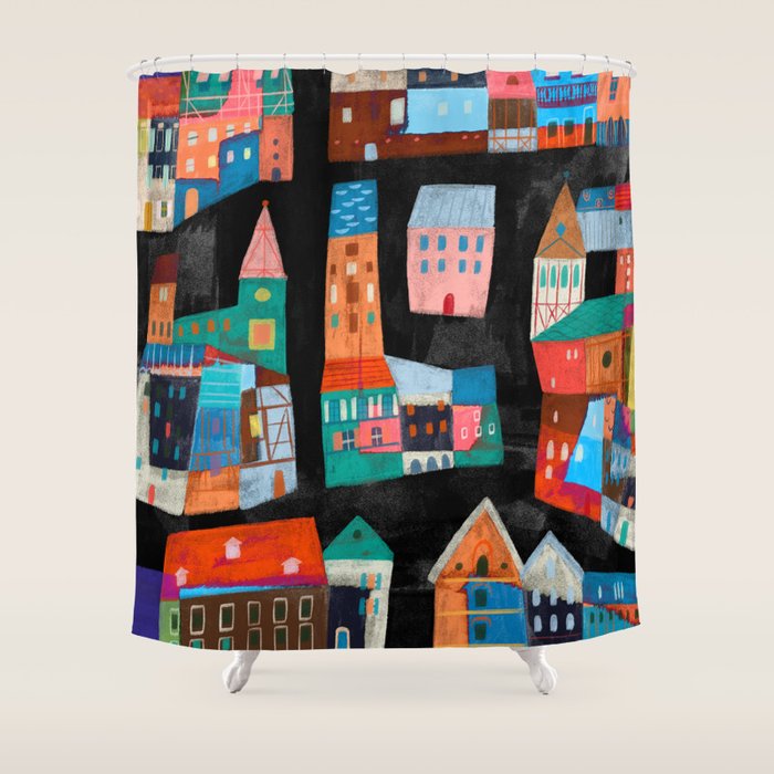 Neon Village Shower Curtain Gallery Image 1